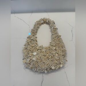Viral Beaded Faux Pearl and Shell Shoulder Handbag